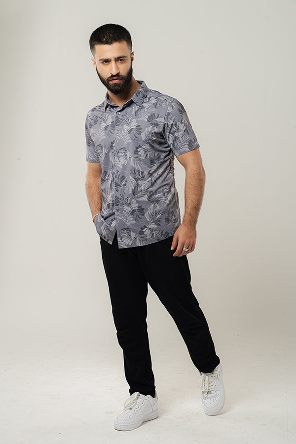 Floral Print Ash Gray Black Shirt FS-0623 SPLAYD