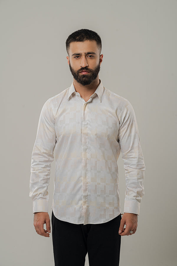 Sqaure Off White Formal Shirt-3077