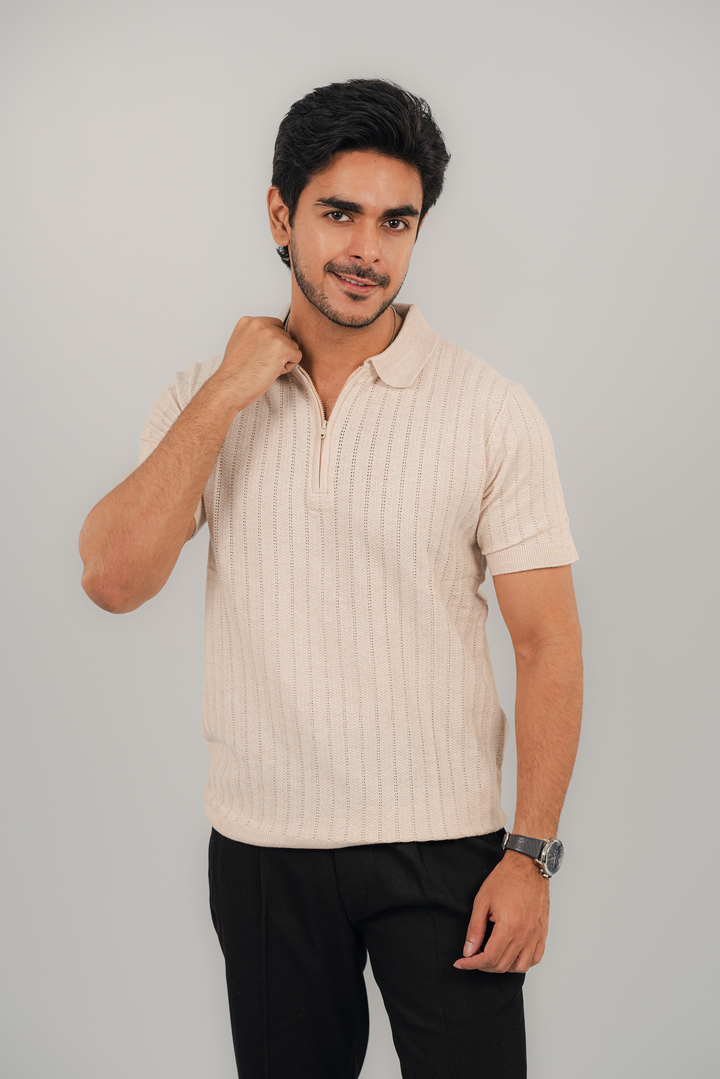 Posh Zip Off-White Polo Shirt PS-0350 SPLAYD