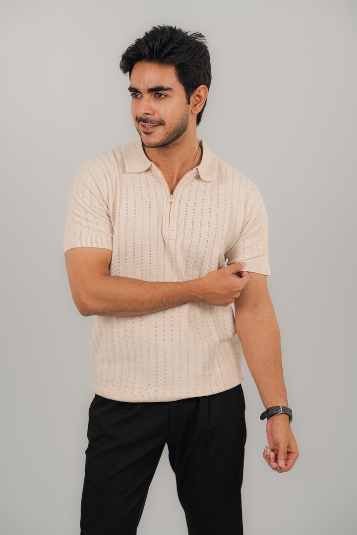 Posh Zip Off-White Polo Shirt PS-0350 SPLAYD