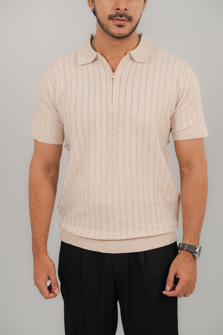 Posh Zip Off-White Polo Shirt PS-0350 SPLAYD