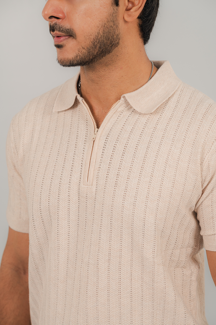 Posh Zip Off-White Polo Shirt PS-0350 SPLAYD