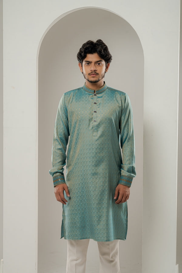 Jacquard Turquoise Blue panjabi-0517 SPLAYD