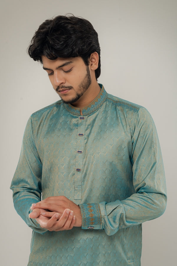 Jacquard Turquoise Blue panjabi-0517 SPLAYD