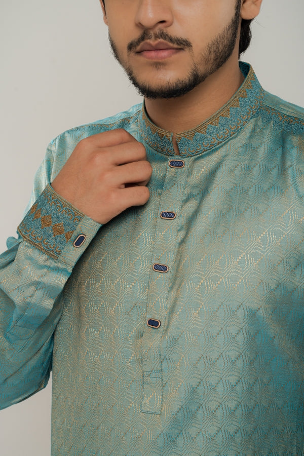 Jacquard Turquoise Blue panjabi-0517 SPLAYD
