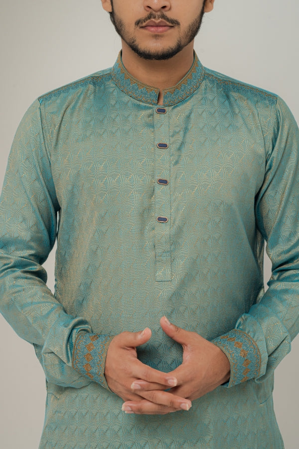 Jacquard Turquoise Blue panjabi-0517 SPLAYD