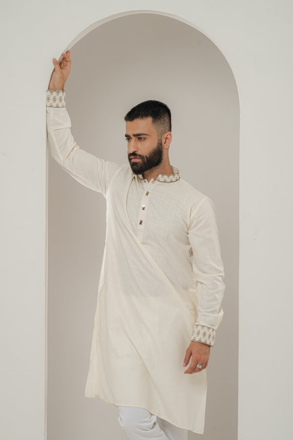 Ikat Oatmeal White panjabi-0508 SPLAYD