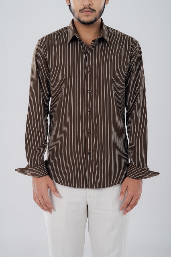 Formal Striated Brown Shirt FS-0637 SPLAYD