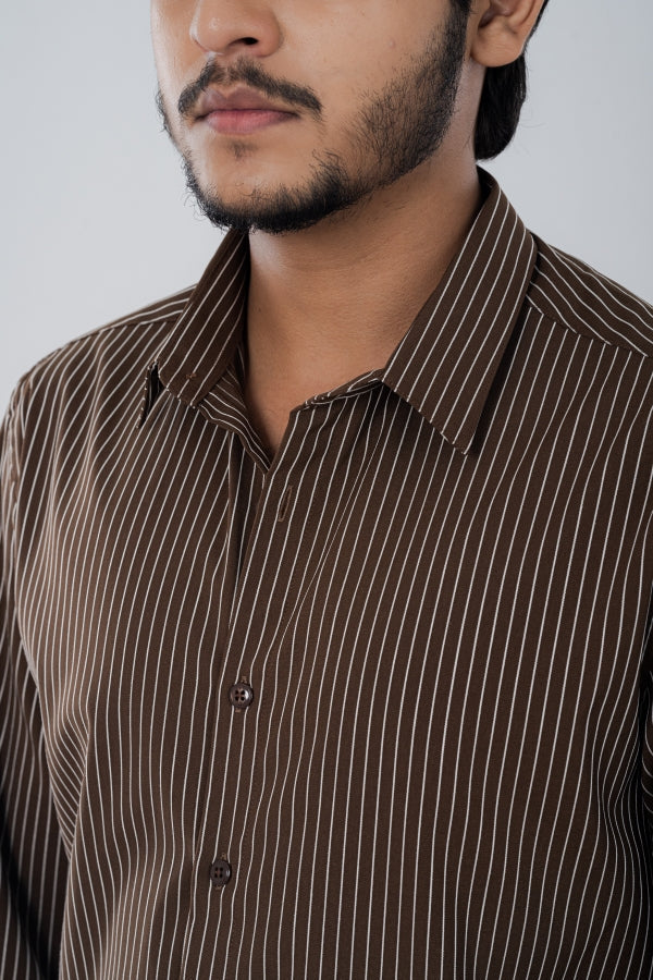 Formal Striated Brown Shirt FS-0637 SPLAYD