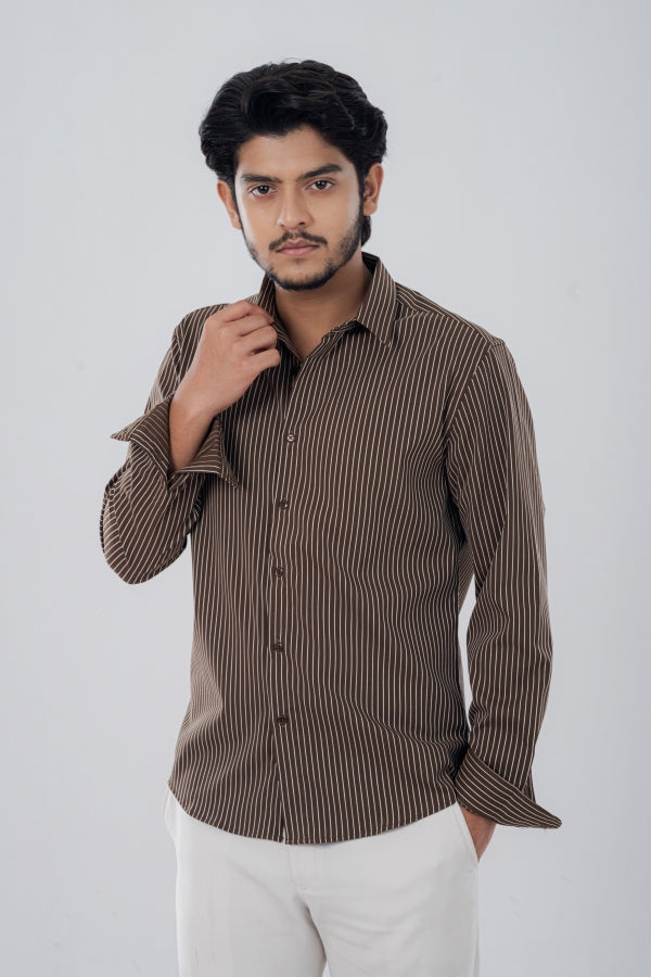 Formal Striated Brown Shirt FS-0637 SPLAYD