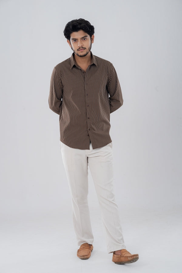 Formal Striated Brown Shirt FS-0637 SPLAYD