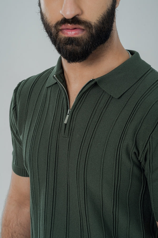 Elegant Zip Olive Polo Shirt PS-0286 SPLAYD