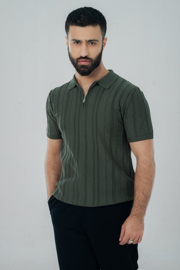 Elegant Zip Olive Polo Shirt PS-0286 SPLAYD