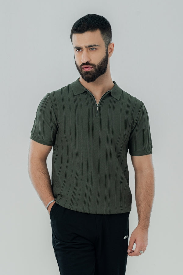 Elegant Zip Olive Polo Shirt PS-0286 SPLAYD