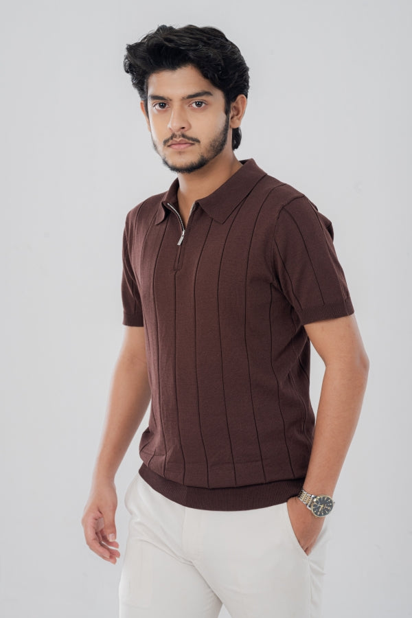 Modish Zip Chocolate Polo Shirt PS-0283 SPLAYD