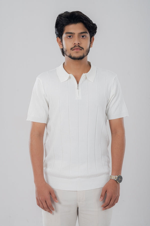 Modish Zip White Polo Shirt PS-0282 SPLAYD