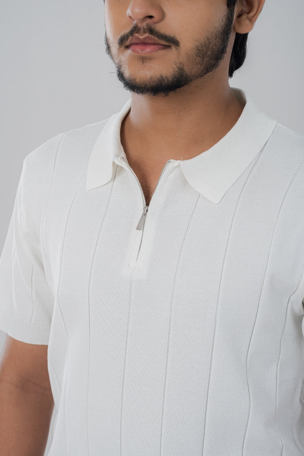 Modish Zip White Polo Shirt PS-0282 SPLAYD