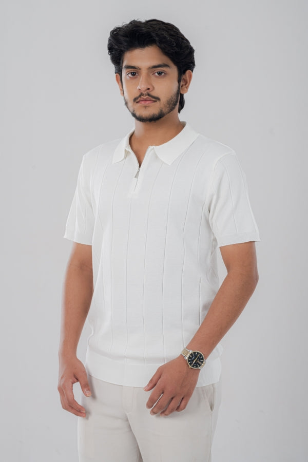Modish Zip White Polo Shirt PS-0282 SPLAYD