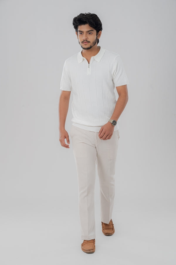 Modish Zip White Polo Shirt PS-0282 SPLAYD
