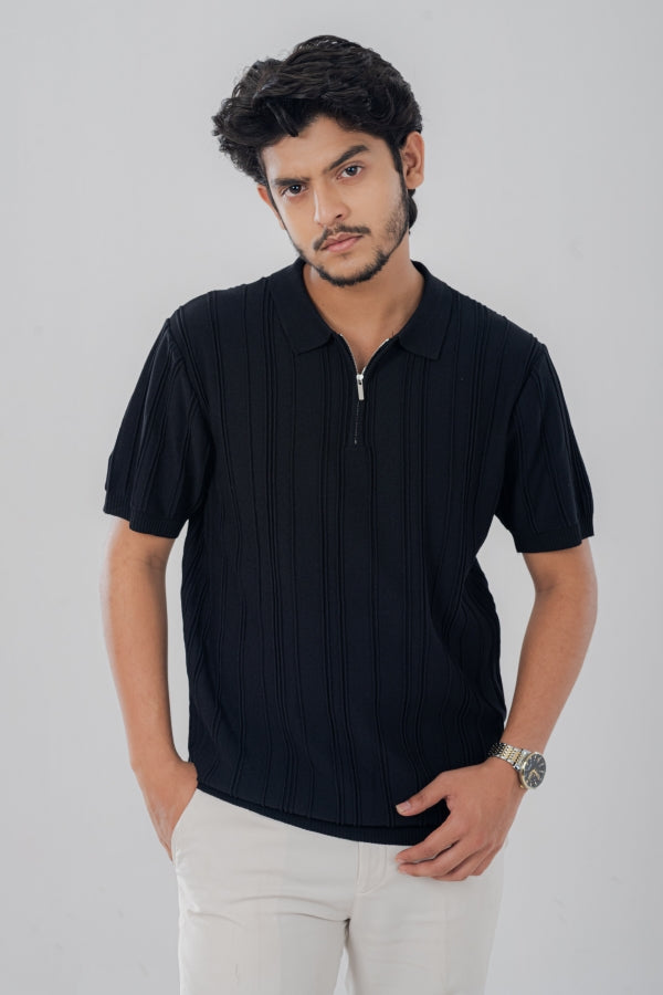 Elegant Zip Black Polo Shirt PS-0287 SPLAYD