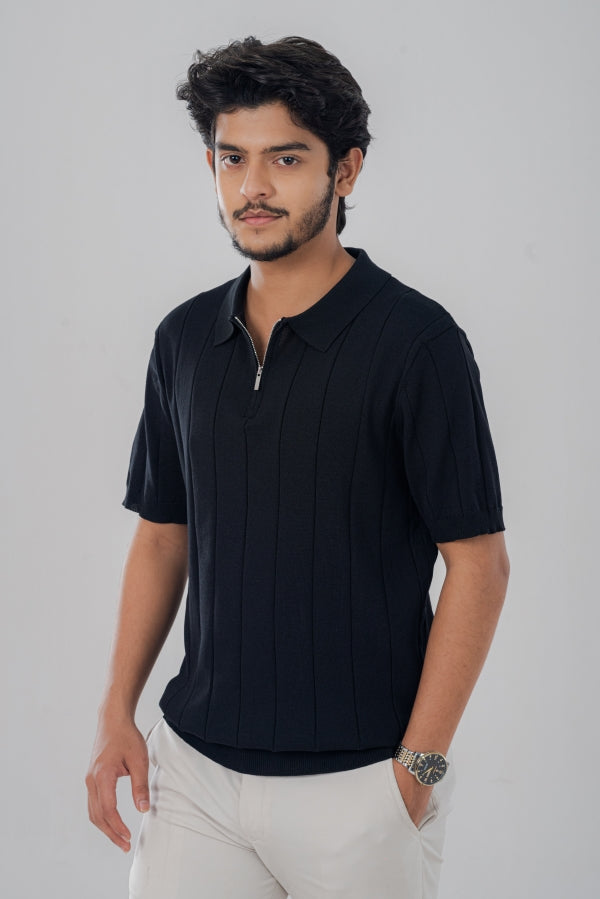 Modish Zip Black Polo Shirt PS-0281 SPLAYD