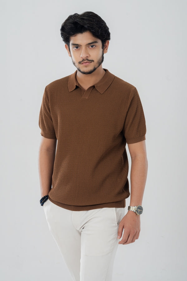 Voguish Vneck Brown Polo Shirt PS-0298 SPLAYD