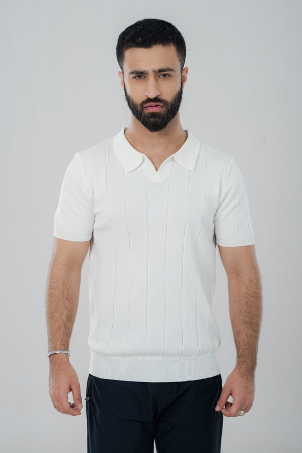 Modish Vneck White Polo Shirt PS-0300 SPLAYD