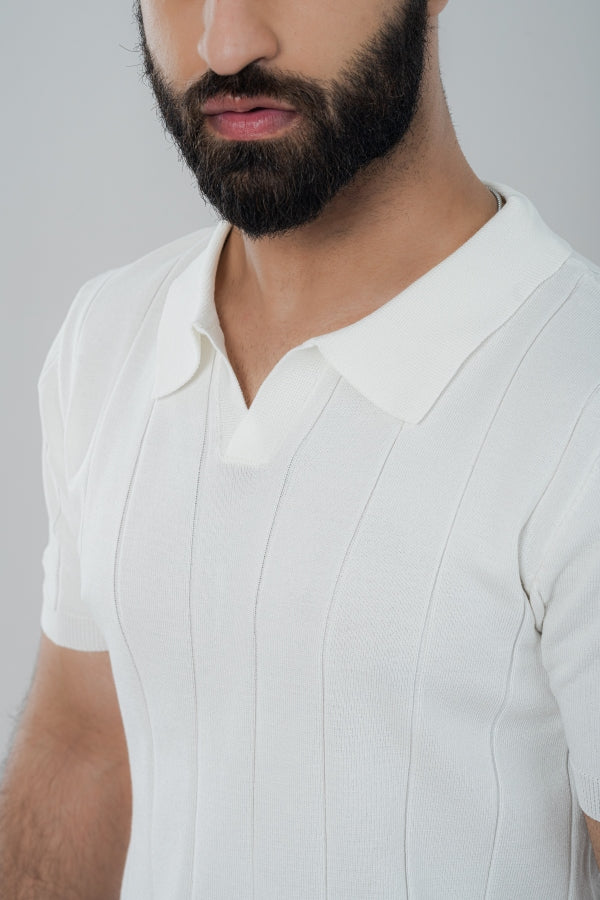 Modish Vneck White Polo Shirt PS-0300 SPLAYD