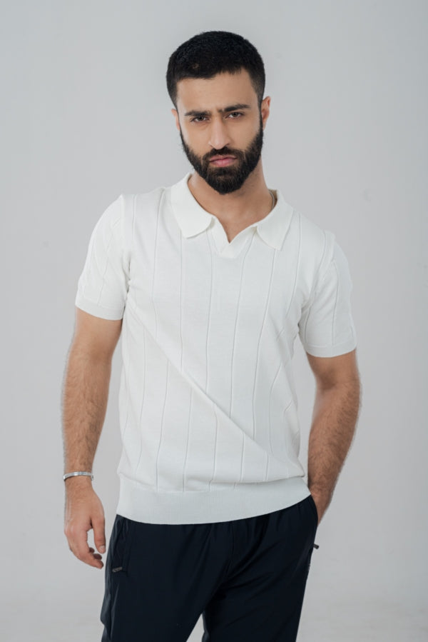 Modish Vneck White Polo Shirt PS-0300 SPLAYD