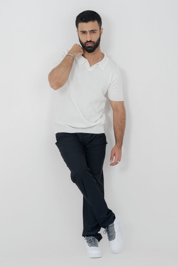Modish Vneck White Polo Shirt PS-0300 SPLAYD