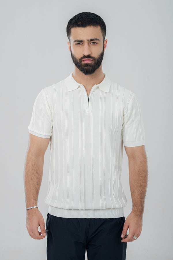Elegant Zip White Polo Shirt PS-0284 SPLAYD