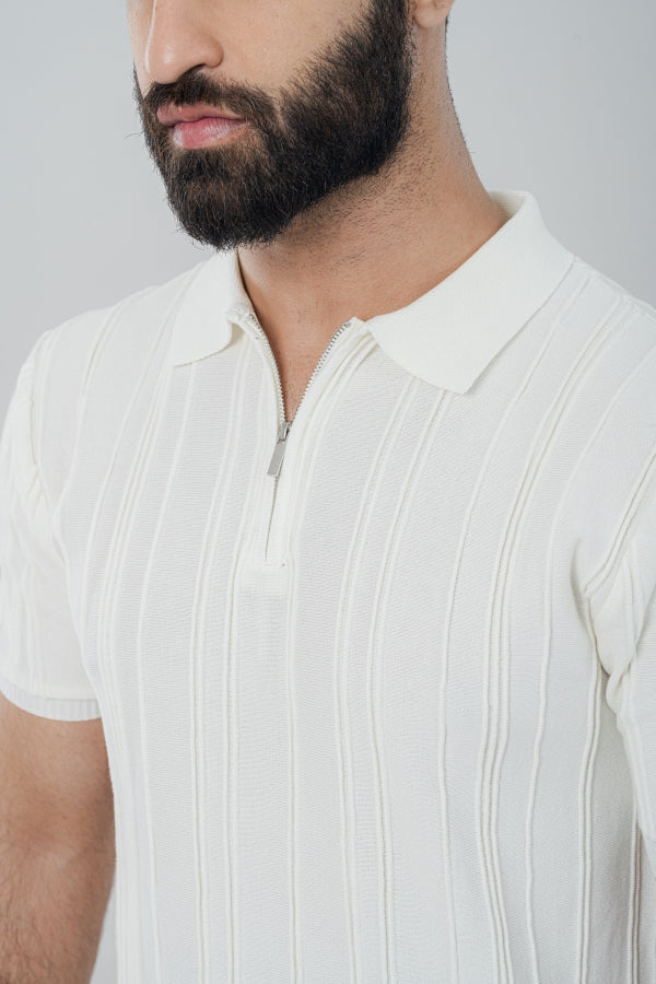Elegant Zip White Polo Shirt PS-0284 SPLAYD