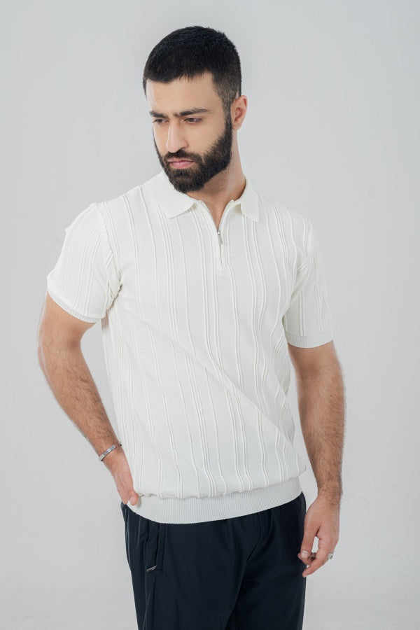 Elegant Zip White Polo Shirt PS-0284 SPLAYD