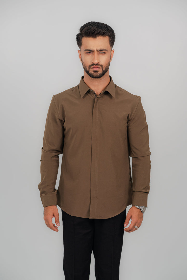 Formal Zip Brown Shirt FS-2444 Splayd