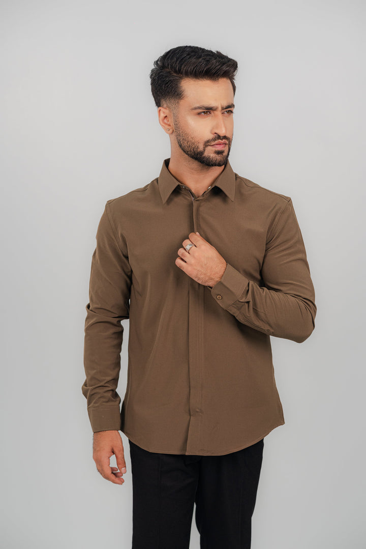 Formal Zip Brown Shirt FS-2444 Splayd