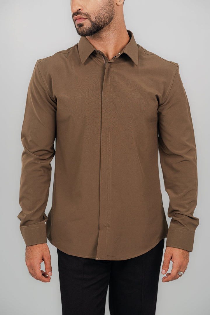 Formal Zip Brown Shirt FS-2444 Splayd