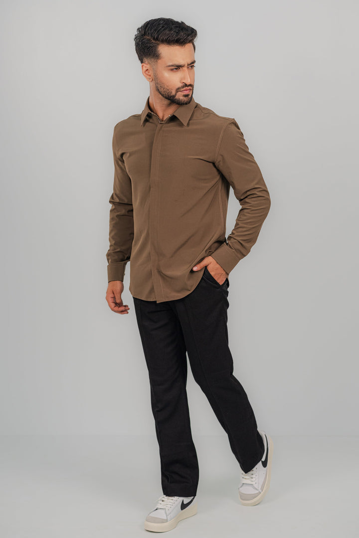 Formal Zip Brown Shirt FS-2444 Splayd