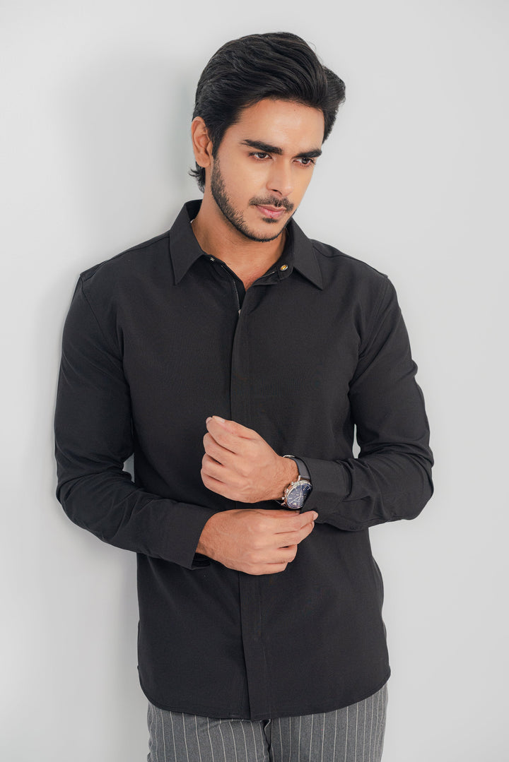 Formal Zip Black Shirt FS-2443 Splayd