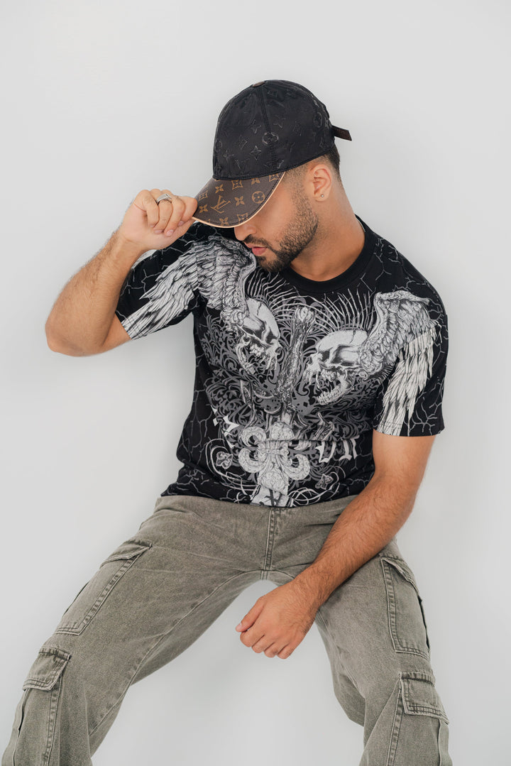 Dual Skull Black T-Shirt TS-2236 Splayd