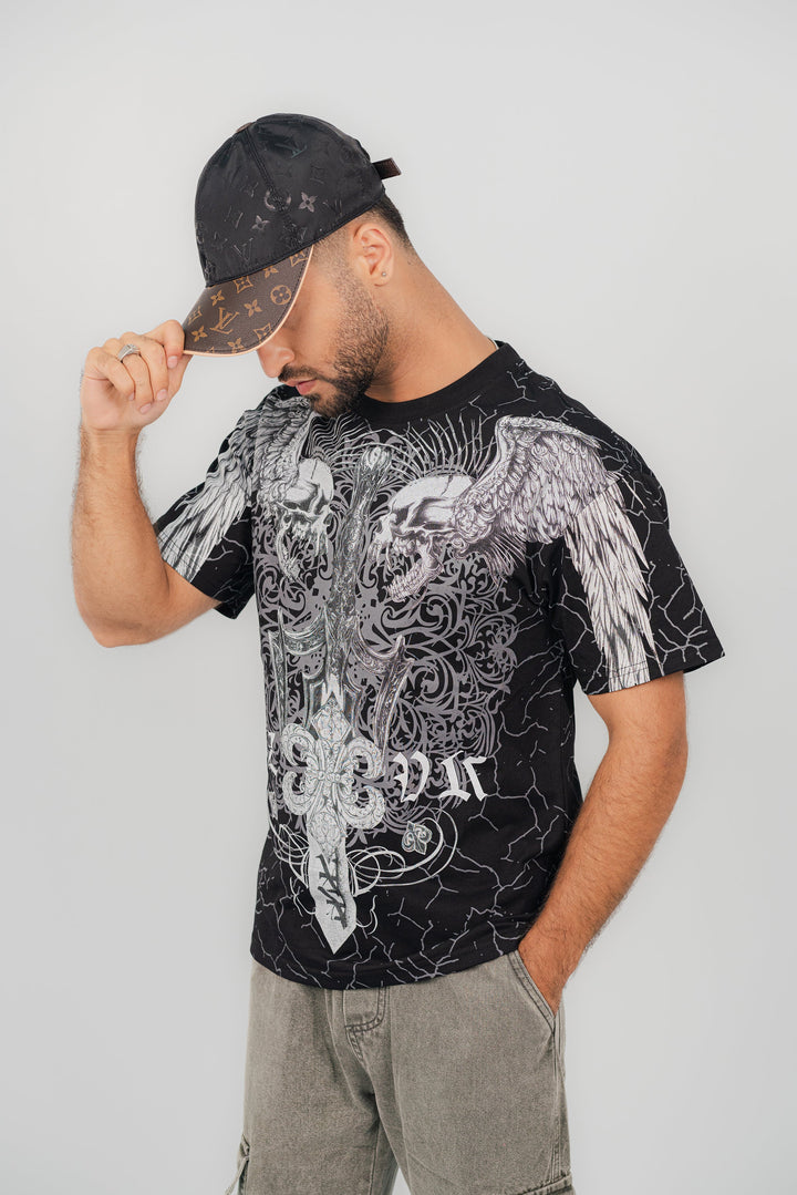 Dual Skull Black T-Shirt TS-2236 Splayd