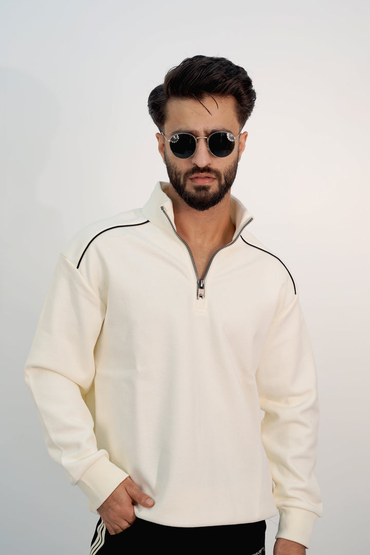 Vintage White Zip Sweatshirt SS-3301 SPLAYD