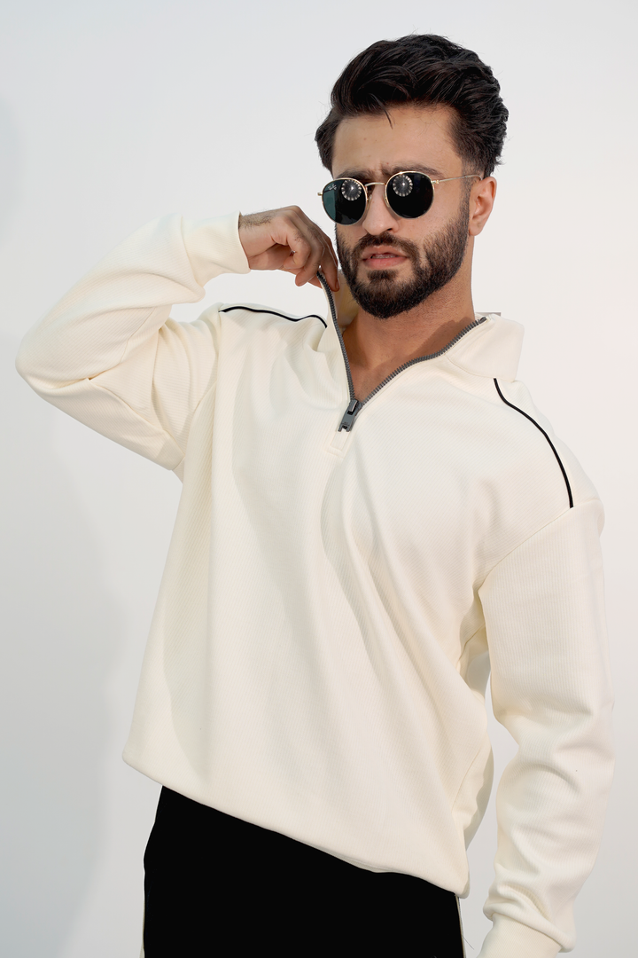 Vintage White Zip Sweatshirt SS-3301 SPLAYD