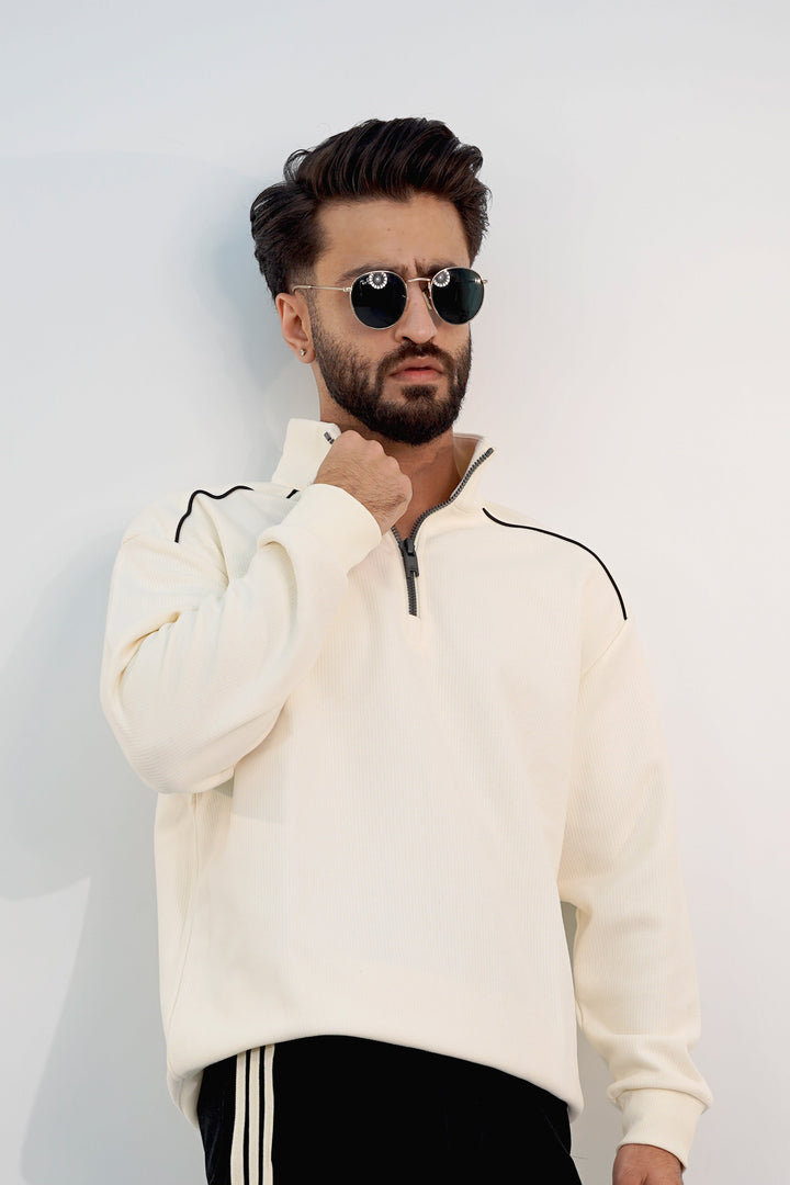 Vintage White Zip Sweatshirt SS-3301 SPLAYD