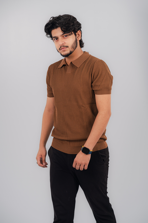 Voguish V Neck Brown Polo Shirt PS-2050 SPLAYD